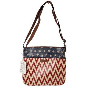 Bella Taylor Crossbody Purse Canvas Explorer Antebellum Patriotic Flag 11"X11.5"